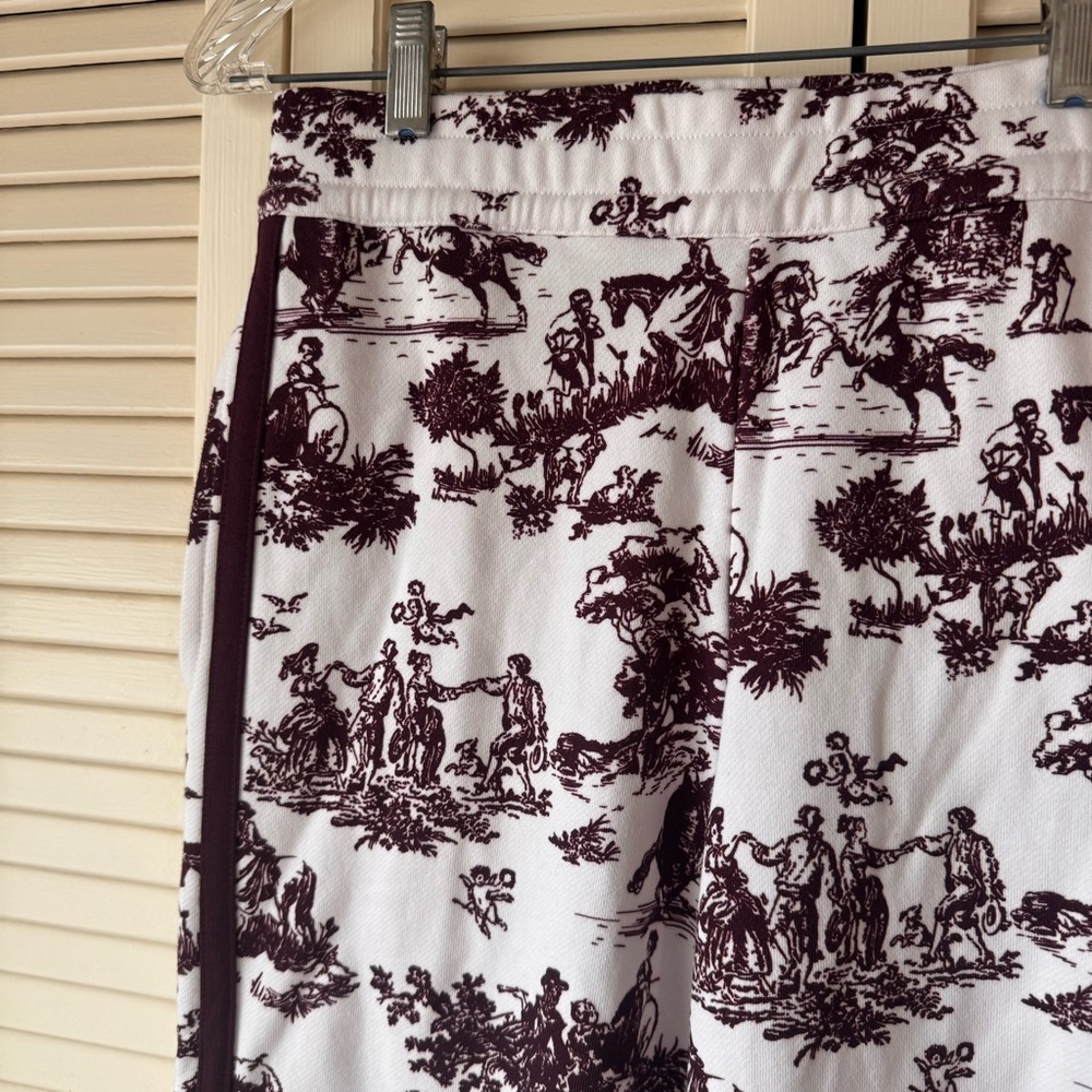 Carbon38 // maroon, white horse toile print wide leg sweatpants size XS fb1 - Picture 3 of 11